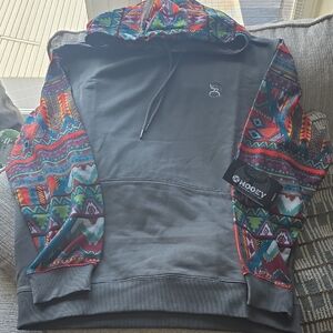 Brand New Size XL Hooey Men’s Gray Hoodie with Multicolor Aztec Sleeves & Hood